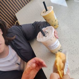 Black lava milk and boba,mango sago, egg crusted eggette