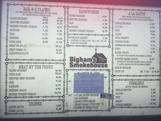 Menu photo 4 Bigham's Smokehouse Lubbock, TX Menu photo 4 Bigham's Smokehouse Lubbock, TX