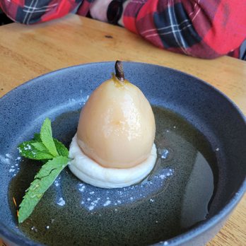 Ciao - Wine poached pear with vanilla ricotta cream and pear juice reduction - Pizza Near Me - Somerville, Massachusetts