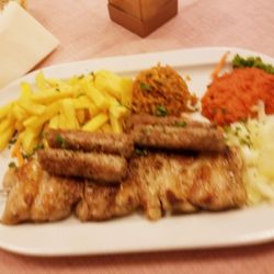 Meindl Eck - "Half and Half"  Raznjici skewer, cevapcici rice and ajvar pepoer sauce.