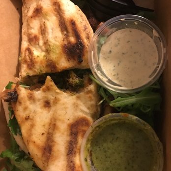 Green Tomato Grill - Chimchurri chicken melt with side of chipotle ranch (for the sweet potato fries) and chimchurri sauce - New American Near Me - Brea, California