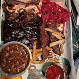 Tailgate Platter - Choose any Two House Smoked St. Louis Style BBQ Ribs BBQ Beef Brisket BBQ Baked Beans