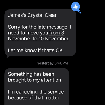 James's Crystal Clear - What type of professionalism is this? I called and left a message with no response. They look like they only communicate through text - Auto Detailing Near Me - Washington, DC, District of Columbia