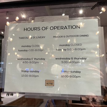Delfina - Hours as of 2/4/2023 - Italian Near Me - San Francisco, California Delfina - Hours as of 2/4/2023 - Italian Near Me - San Francisco, California