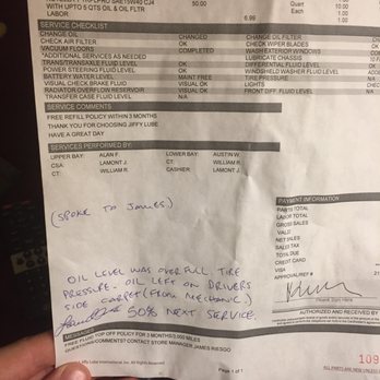 Jiffy Lube - Here is the receipt with the description and signature from the assistant manager of the damage that they did to my truck - Auto Repair Near Me - Vallejo, California