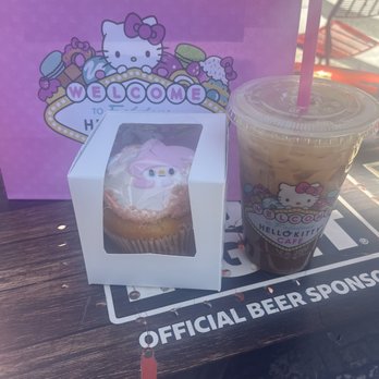 Hello Kitty Cafe - My Melody Cupcake. Iced Milk Tea. - Desserts Near Me - Las Vegas, Nevada
