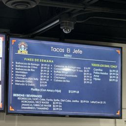 a menu for tacos del jefe a menu for tacos del jefe