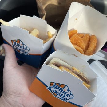 White Castle - Cheese slider, onion strips, and fries - Burgers Near Me - Jean, Nevada