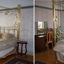 Arundel Mansion - The Green Room 
brass 4 poster king sized bed. suite 12