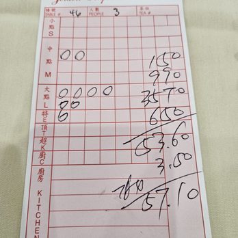 Golden Seafood Restaurant - Our claim check bill were hand written tallied, August 23, 2025 - Seafood Near Me - Edison, New Jersey