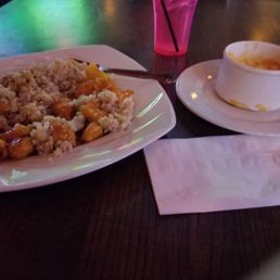 Pineapple chicken, "fried rice" and mac and cheese. Pineapple chicken, "fried rice" and mac and cheese.