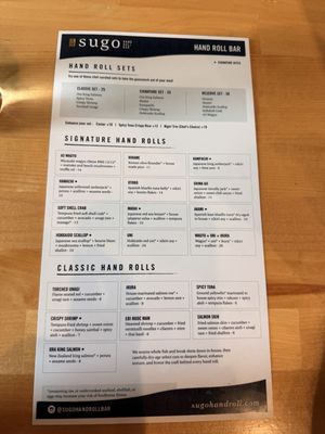 Menu photo 1 Sugo Hand Roll Bar Seattle, WA Menu photo 1 Sugo Hand Roll Bar Seattle, WA