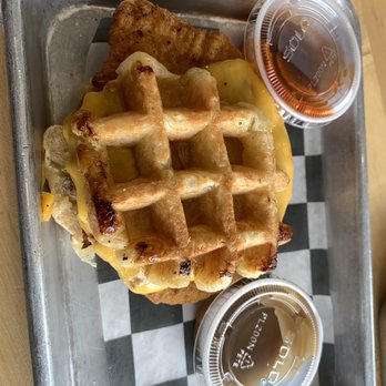 The Smashed Waffle Company - Can't remember the name of this one but it has chicken bacon and cheese - Waffles Near Me - Greenville, North Carolina The Smashed Waffle Company - Can't remember the name of this one but it has chicken bacon and cheese - Waffles Near Me - Greenville, North Carolina