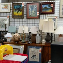 The Makaha Gateway - Lamps and artwork in the thrift store