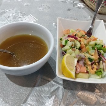 One Arabian Night - Marib Restaurant - Complimentary lamb broth and salad. - Halal Near Me - Utica, New York One Arabian Night - Marib Restaurant - Complimentary lamb broth and salad. - Halal Near Me - Utica, New York