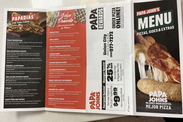 Menu photo 1 Papa Johns Pizza Union City, CA Menu photo 1 Papa Johns Pizza Union City, CA