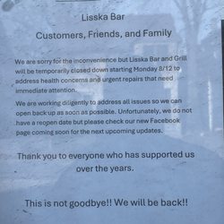 Lisska Bar & Grill - Notice of "temporary" closing.