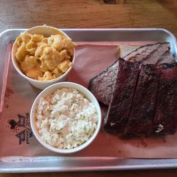 Brisket and ribs with coleslaw and Mac and cheese Brisket and ribs with coleslaw and Mac and cheese