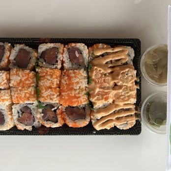 Poke Burri - 3 Roll Sushi Combo with a Spicy Tuna Roll topped with spicy mayo, and two Tuna and Salmon Rolls. Sides of Wasabi and Ginger. - Sushi Bars Near Me - Philadelphia, Pennsylvania Poke Burri - 3 Roll Sushi Combo with a Spicy Tuna Roll topped with spicy mayo, and two Tuna and Salmon Rolls. Sides of Wasabi and Ginger. - Sushi Bars Near Me - Philadelphia, Pennsylvania