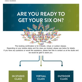 YogaSix Northfield - Email I get after booking classes - Yoga Near Me - Denver, Colorado