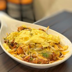 The Nook Breakfast Spot - ACAPULCO SKILLET - MIXED OF HOMEFRIES, CHORIZO, MUSHROOM, ONION, BELL PEPPER TOPPED W/ CHEDDAR, JACK CHEESE
