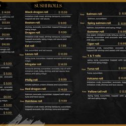 Mingalar Eatery - New sushi menu.