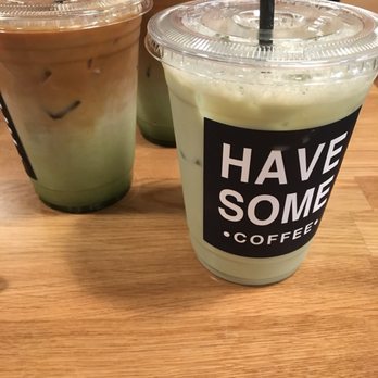 Have Some Coffee - Left: military latte (highly recommend), Right: rose matcha latte (can't really taste the matcha) - Coffee & Tea Near Me - Los Angeles, California Have Some Coffee - Left: military latte (highly recommend), Right: rose matcha latte (can't really taste the matcha) - Coffee & Tea Near Me - Los Angeles, California