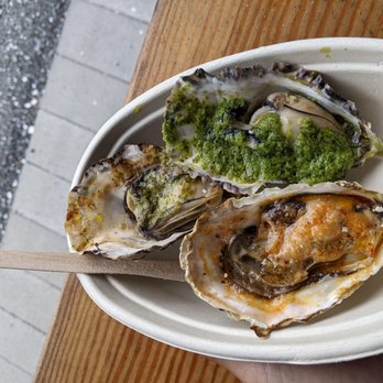 Westcott Bay Shellfish Company - stop light sampler of the 3 types of grilled oysters - Seafood Markets Near Me - Friday Harbor, Washington