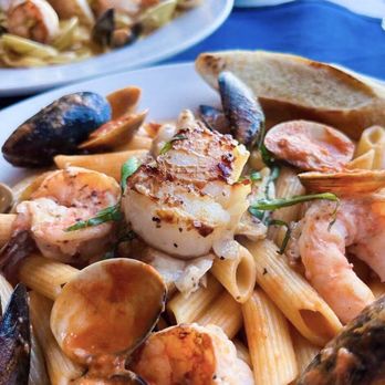 Humboldt Bay Bistro - Seared Scallop Seafood Penne with Grilled Halibut - New American Near Me - Eureka, California