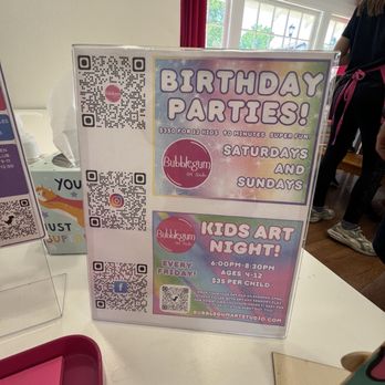 Bubblegum Art Studio - Details on birthday parties - Art Classes Near Me - Davis, California