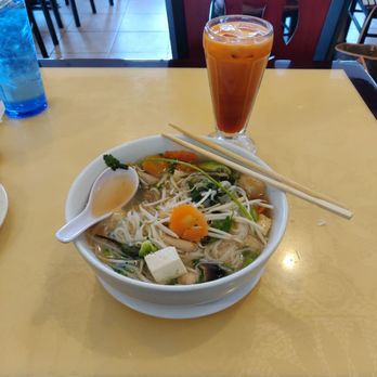 Pho Que Huong - Pho veggies and tofu w Thai tea. Yum - Vietnamese Near Me - Plano, Texas