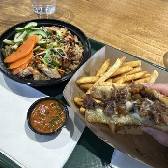 The Third Place Global Eatery - Teriyaki bowl w/ chicken and Oxtail grilled cheese - Coffee & Tea Near Me - Clovis, California