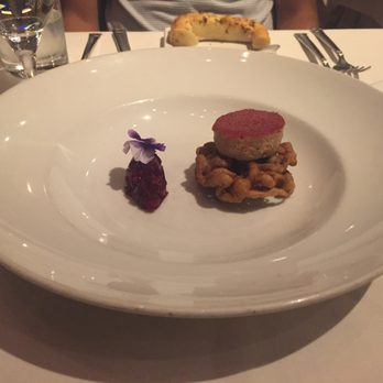 Rioja - foie gras torchon, porcini funnel cake, apple-beet chutney - New American Near Me - Denver, Colorado Rioja - foie gras torchon, porcini funnel cake, apple-beet chutney - New American Near Me - Denver, Colorado