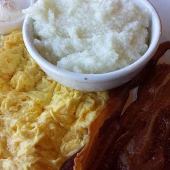 The Trails Eatery - Bacon, soft scrambled eggs, grits. Nice breakfast... - Breakfast & Brunch Near Me - San Diego, California