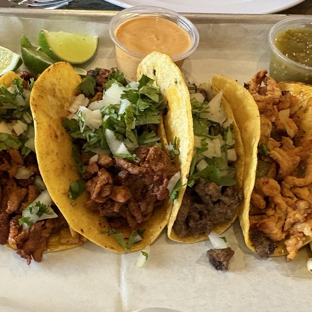 Ajolote Mexican Grill - Left to right: chorizo, 2x al pastor, carne asada, pollo, and birria tacos. - Mexican Near Me - Chelmsford, Massachusetts Ajolote Mexican Grill - Left to right: chorizo, 2x al pastor, carne asada, pollo, and birria tacos. - Mexican Near Me - Chelmsford, Massachusetts