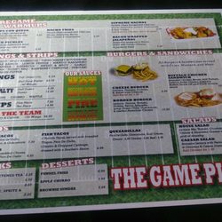 4th & Goal Wing House - The menu.