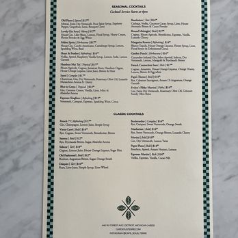 Cafe Sous Terre - Menu of cocktails, only available after 4 pm - Cocktail Bars Near Me - Detroit, Michigan