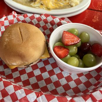 Little Matt's - Kids cheese burger meal with double side of fruit (sans fries) - Burgers Near Me - Houston, Texas Little Matt's - Kids cheese burger meal with double side of fruit (sans fries) - Burgers Near Me - Houston, Texas