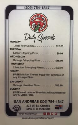 Menu photo 2 Pizza Factory San Andreas, CA Menu photo 2 Pizza Factory San Andreas, CA