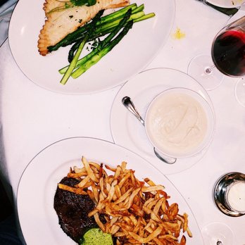 Mon Ami Gabi - Skate wing, Steak frites with garlic butter, Cauliflower Purée - French Near Me - Chicago, Illinois