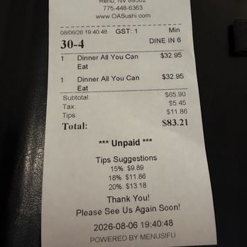 O’A Sushi - Da bill. - Sushi Bars Near Me - Reno, Nevada O’A Sushi - Da bill. - Sushi Bars Near Me - Reno, Nevada