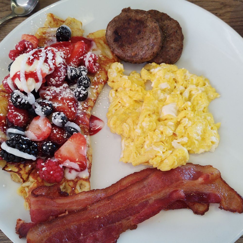 Eggsellent Cafe - Crepes Combo with Very Berry upgrade. Delicious. - Breakfast & Brunch Near Me - Frisco, Texas