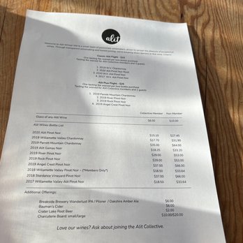 Alit Wines - Tasting menu - Wine Bars Near Me - Dundee, Oregon