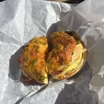 East Coast Bagel - Cheesy Jalapeno bacon cheese sandwich - Bagels Near Me - Irvine, California