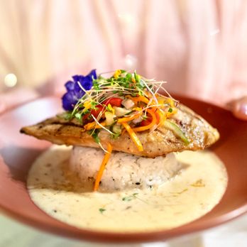 Hukilau Lanai - Ono $42 "local marinated pacific wahoo served on sesame rice with miso hamakua mushroom cream sauce & namasu vegetables" - Seafood Near Me - Kapaa, Hawaii