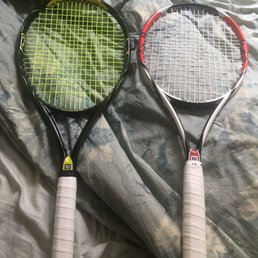 My racquets beautifully restrung and re-gripped.