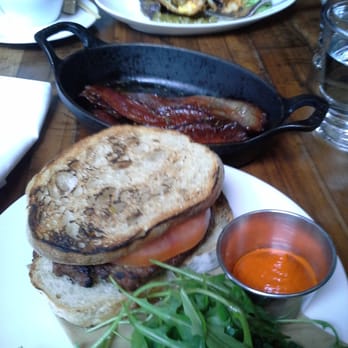 Manhattan Beach Post - Breakfast sandwich w/sour dough bread, bacon and Chimichanga. - New American Near Me - Manhattan Beach, California