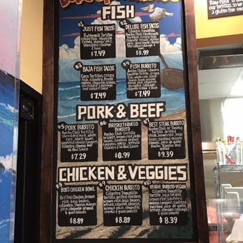 Cabo Bob's Burritos - Menu board of premade items - Mexican Near Me - Austin, Texas Cabo Bob's Burritos - Menu board of premade items - Mexican Near Me - Austin, Texas