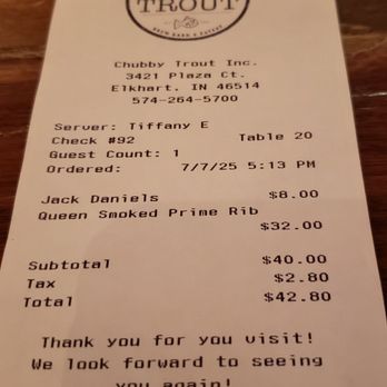 Chubby Trout - Not bad for prime rib and a cocktail - Seafood Near Me - Elkhart, Indiana