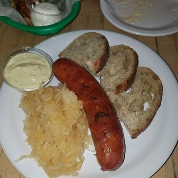 Baba's Pierogies - Kielbasa with sauerkraut & spicy mustard... SO GOOD - Modern European Near Me - Brooklyn, New York Baba's Pierogies - Kielbasa with sauerkraut & spicy mustard... SO GOOD - Modern European Near Me - Brooklyn, New York